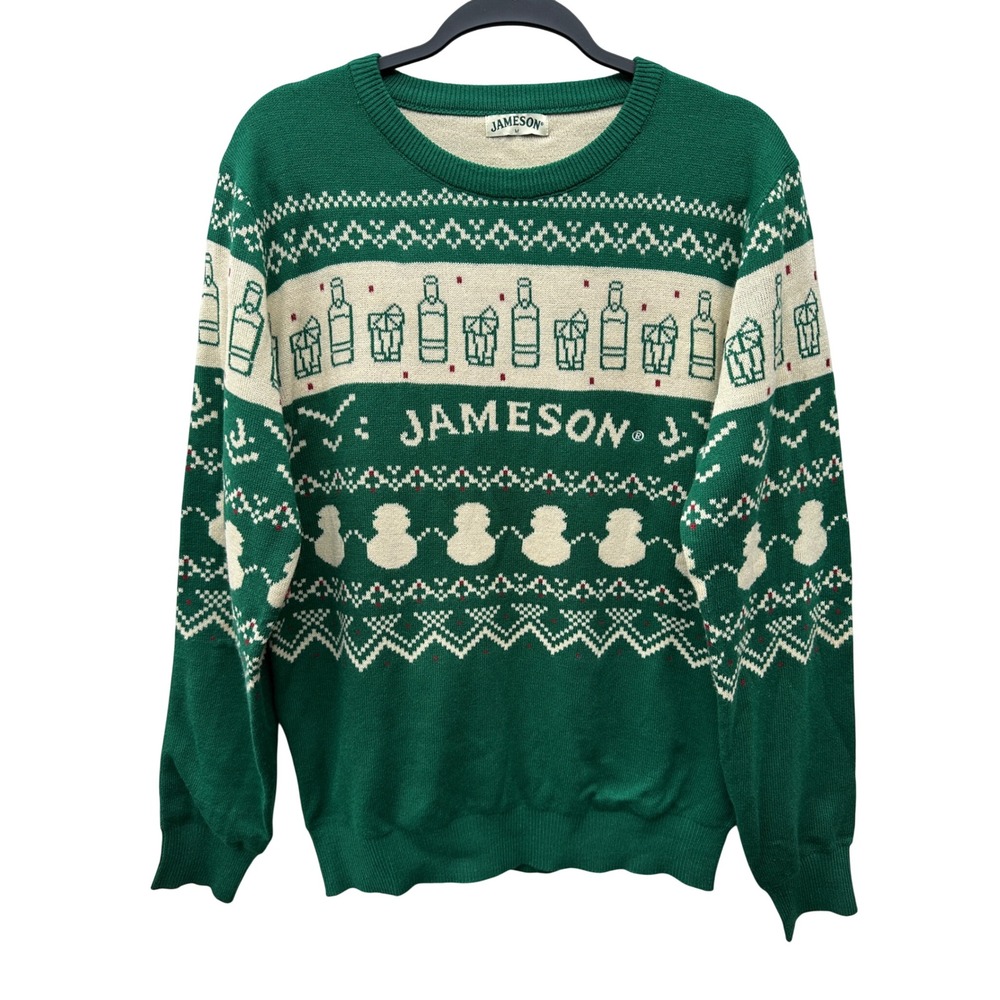 Jameson Irish Whiskey Chistmas Fair Isle Holiday Snowman Sweater Mens Medium